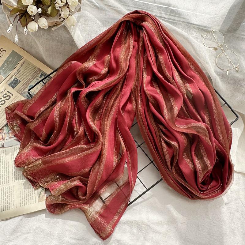 Тонкий шелковый шарф на весну и лето с изысканным внешним видом, женский шарф с элегантными вертикальными полосками