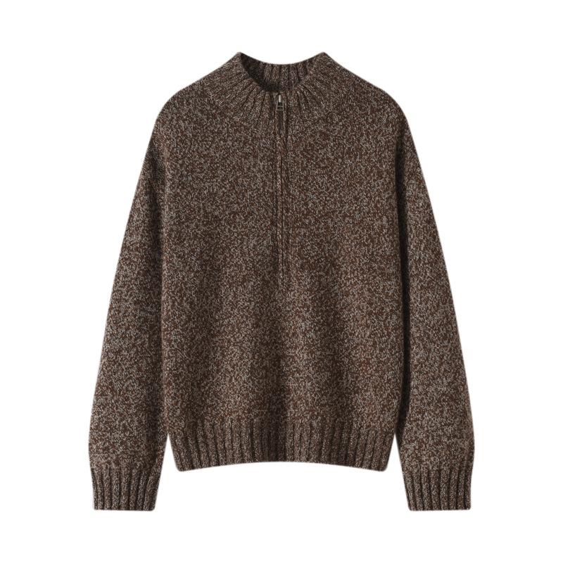 Autumn And Winter New Worsted Wool Half Turtleneck Half Zipper Knitted Sweater Flower Yarn Pullover Warm Bottoming Shirt Women