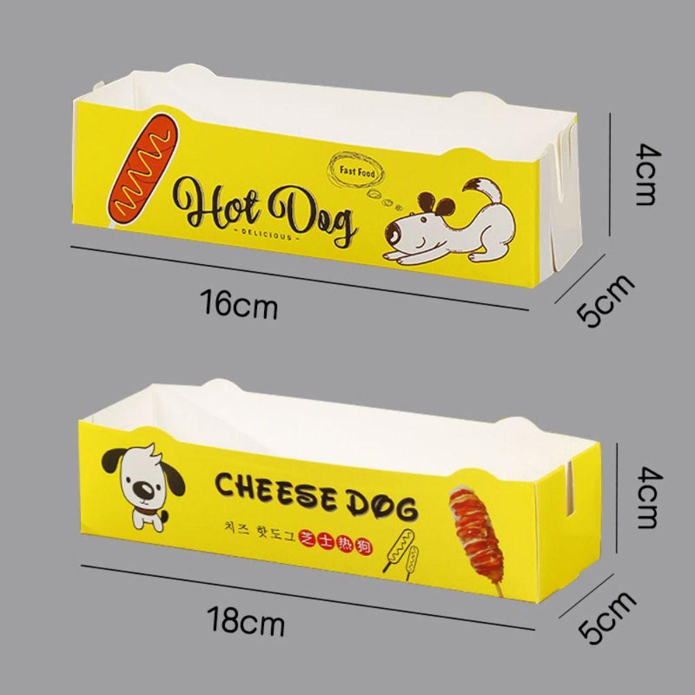 100PCS Disposable Hot Dog Packaging Box Paperboard Boat Shape Sausage Snack Boat Box Food Grade Eco-Friendly Takeaway Container