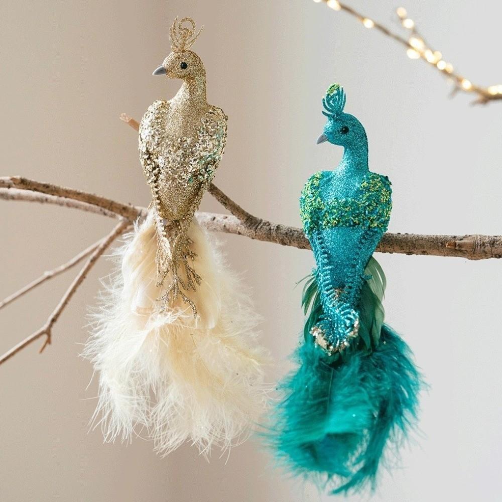 Realistic Feather Bird Hanging Pendant Built-In Clip Faux Peacock Tree Hanging Xmas Decor