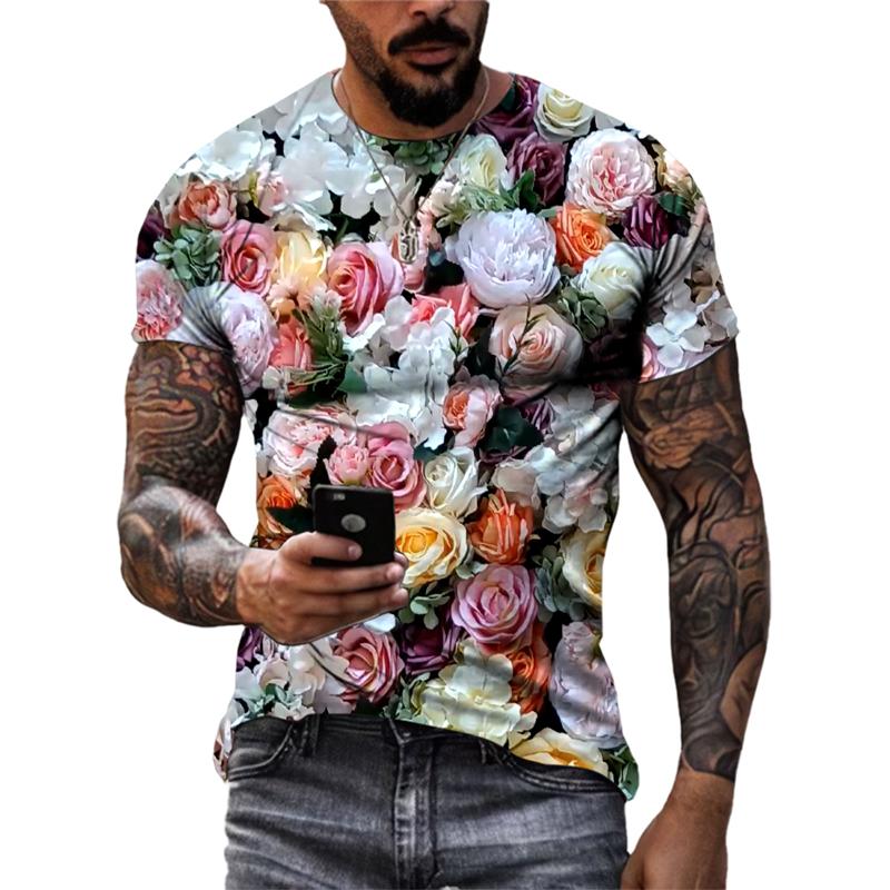 Fashion Beautiful Personality Plant Flowers Unisex T-shirts Summer 3D Street Style Trend Men Round Neck Short Sleeve Print Tees  4263 KTB