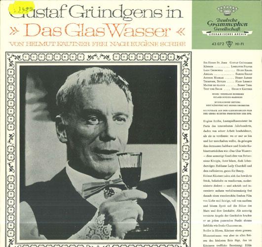 Виниловая пластинка HELMUT KAUTNER GUSTAF GRUNDGENS Das Glas Wasser 43072 DEUTSCHE GRAMM Германия Саундтреки Мюзиклы Б/у