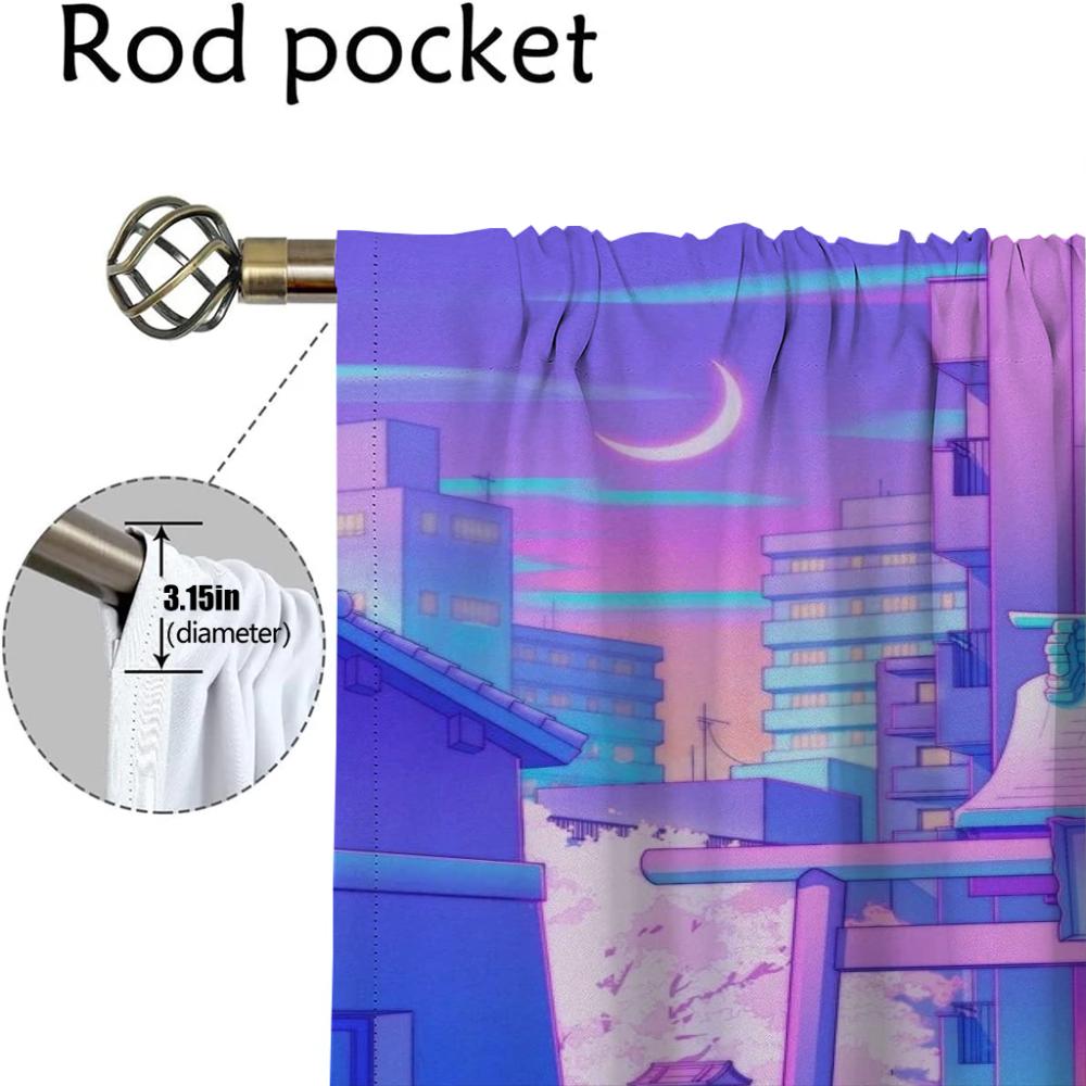 City Pop Curtains for Bedroom Halloween Decoration Kitchen Curtains 2 Pieces Window Curtain Partition Living Room Curtain Shades