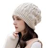 Женская модная зимняя вязаная шапка-бини с защитой ушей, большой окружности головы, с дизайном, визуально стройнящим лицо