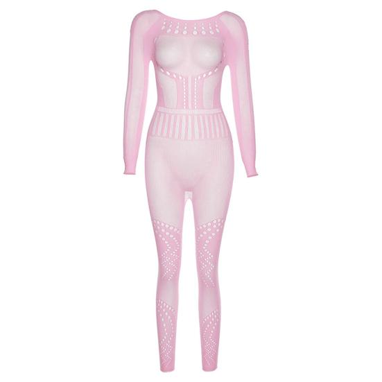 Женский комбинезон, модный ажурный дизайн, летний комбинезон с длинными рукавами, простой сексуальный однотонный женский комбинезон, летний комбинезон для женщин