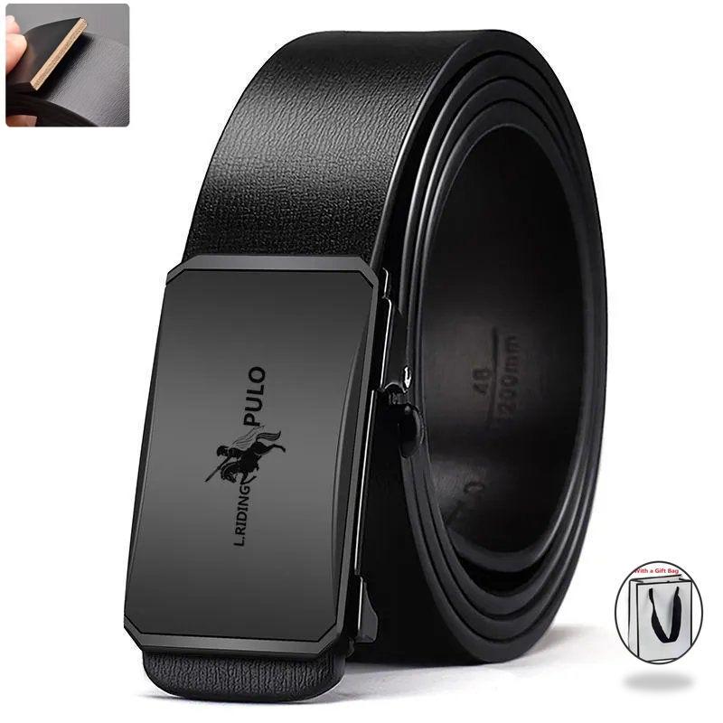 New Men High Quality Belt Automatic Buckle Black Leather Men's Belt