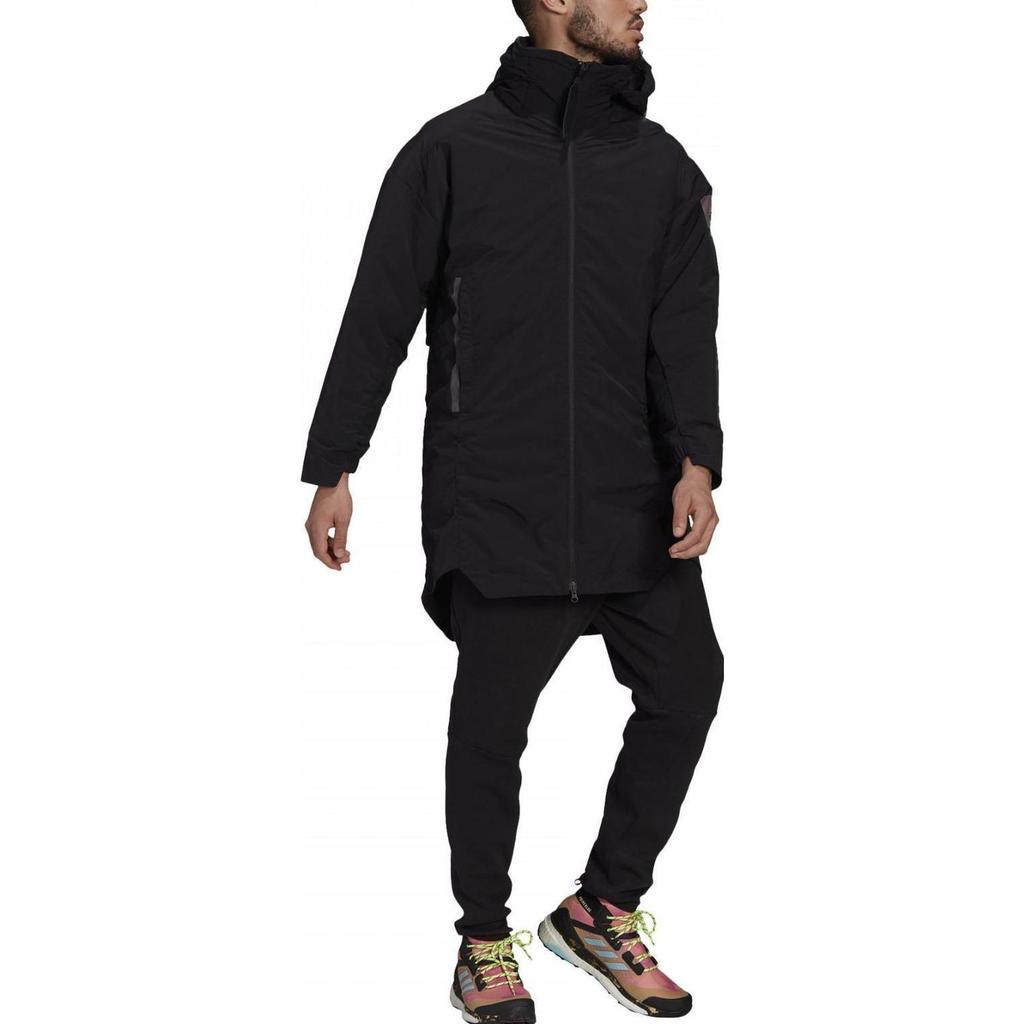 Adidas Letter Print Hooded Zip Long Sleeve Coat Men Coats Black GK8706