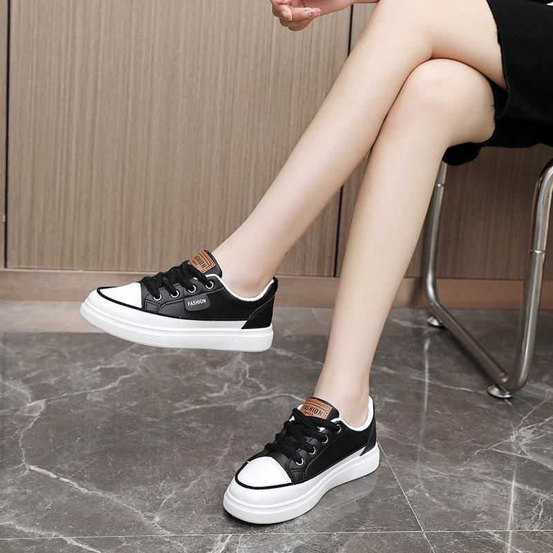 YQ30 Women's Casual White Sneakers, Summer 2023: Height-Boosting, Thin-Soled, Durable Leather, Versatile Design.