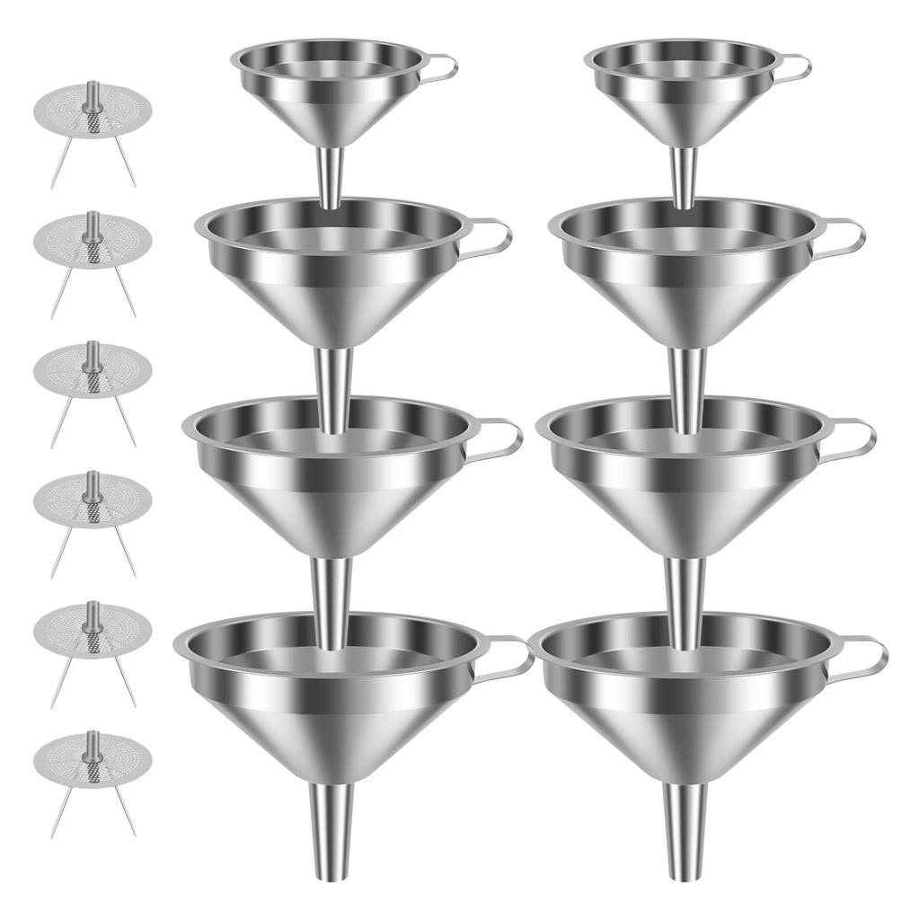 7/14 Pcs Stainless Steel Funnel Kitchen Funnel with Removable Strainer and Handle  Dishwasher Safe Cooking Funnels for Oil Flour