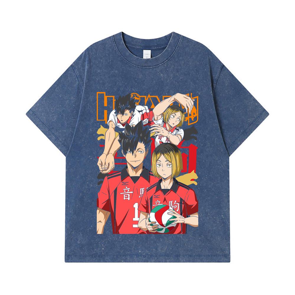 275 GSM Washed T-shirts 100% Cotton Haikyu V6 Print Unisex Heavy Cotton T Shirt
