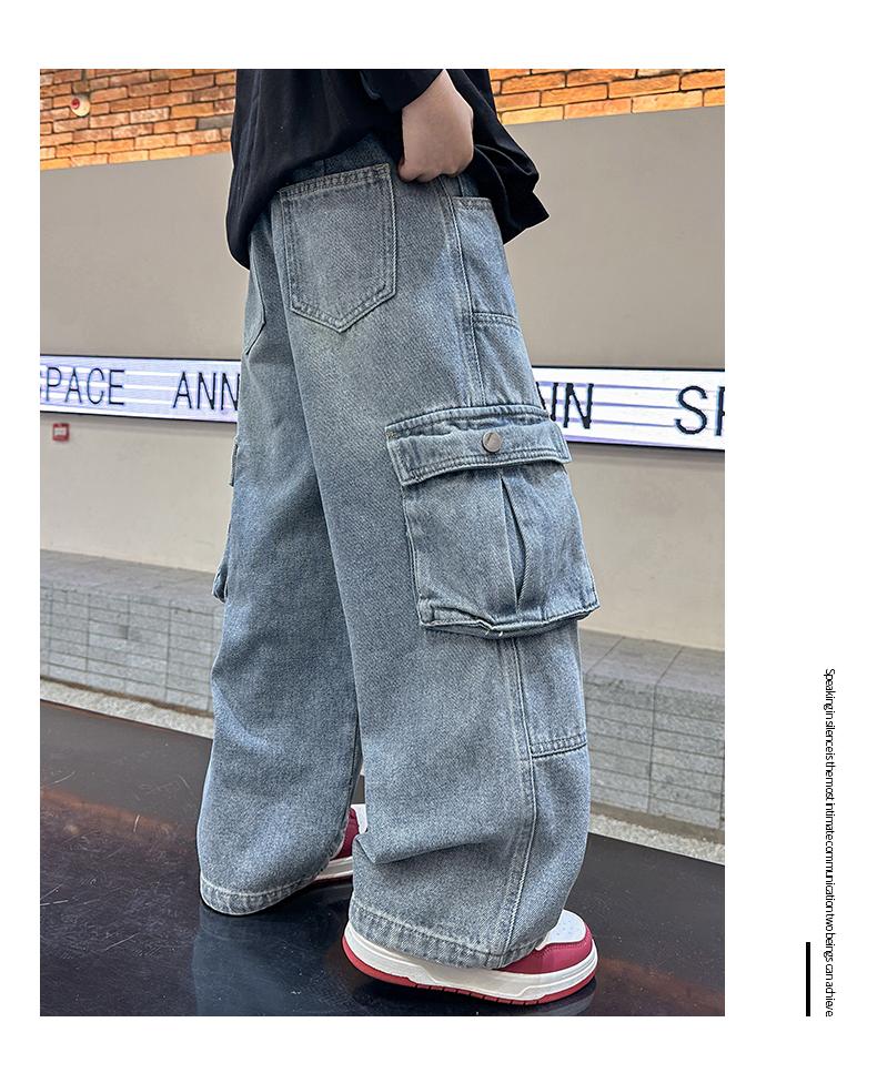 Male child labor clothing jeans spring and autumn 2026 new style children's spring straight leg pants wide leg big boy spring clothing