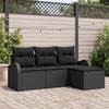 VidaXL 4-Piece Garden Sofa Set With Cushions Black Poly Rattan 3345993