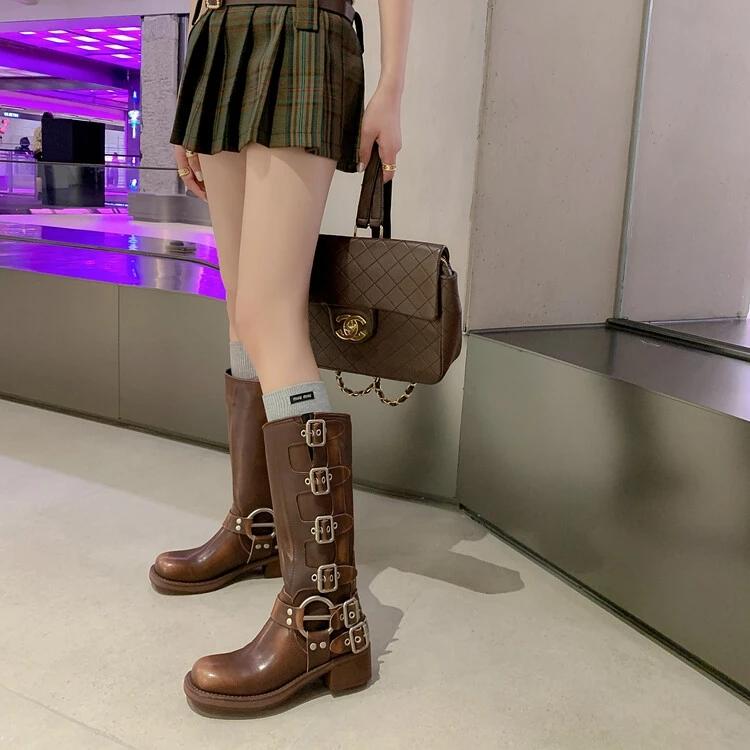 Ботинки на платформе Combat Boots Zip Chuny Heel Buckle Vintage Fashion Casual Luxury Designer Western Mid Calf Boots Shoes Woman