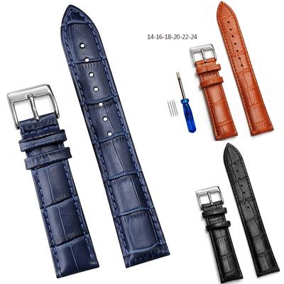 Ремешки для часов из натуральной кожи 14/16/18/20/22/24 мм, стальная пряжка, синий ремешок, высококачественный браслет на запястье + инструмент