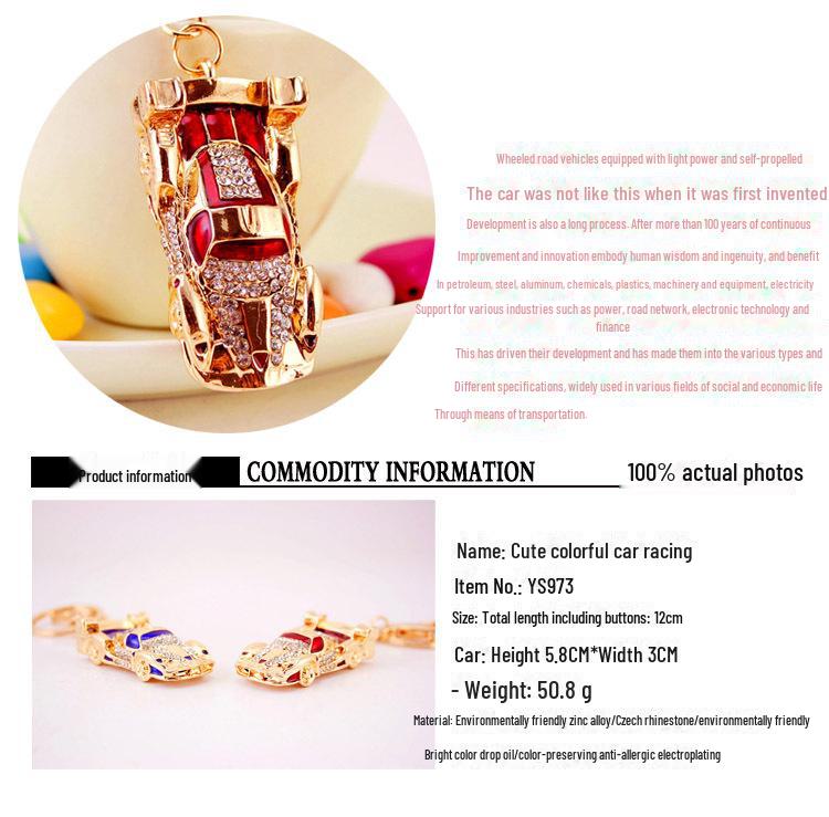 Очаровательный брелок со стразами в виде спортивного автомобиля: Милая металлическая модель подвески, идеальный подарок для рукоделия