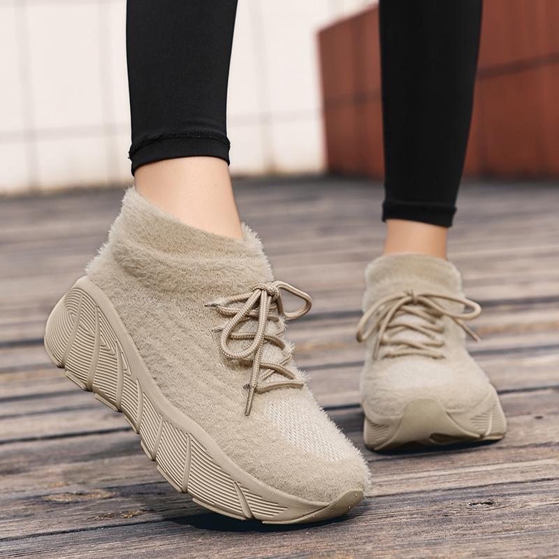 TUINANLE Women New Winter Snow Sneakers Outdoor Non Slip Thick Cotton Shoes Keep Warm Low Heels Flock Shoes