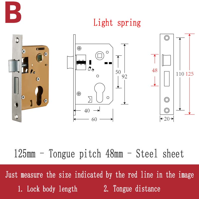 Stainless Steel Lock Body Lock Core Indoor Bedroom Lock Tongue Lock Universal Type Room Household Silent Wooden Door Lock