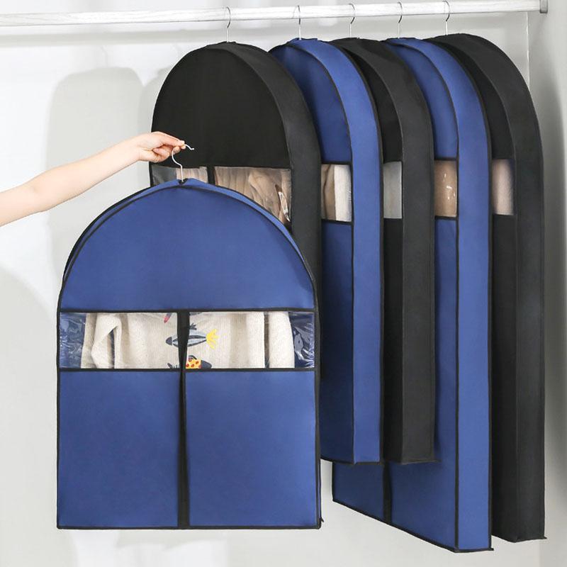 Black Non Woven Shirt Suit Dust Cover Thickened Clothing Protection Cover Zipper Type Storage Bag Dust-proof Bag With Window
