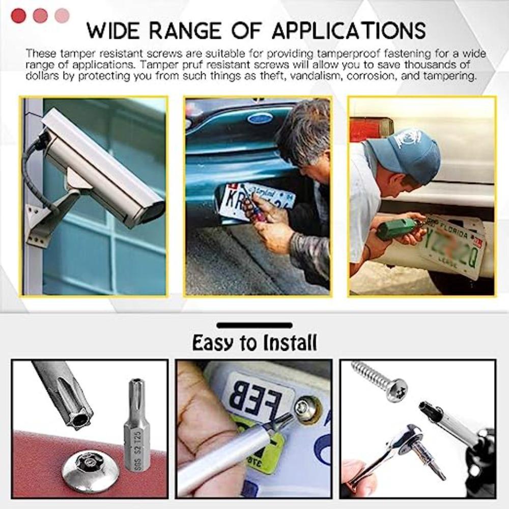 Silver Self-Tapping Screw Anti-Theft Sheet Metal Screws Security Button Head License Plate