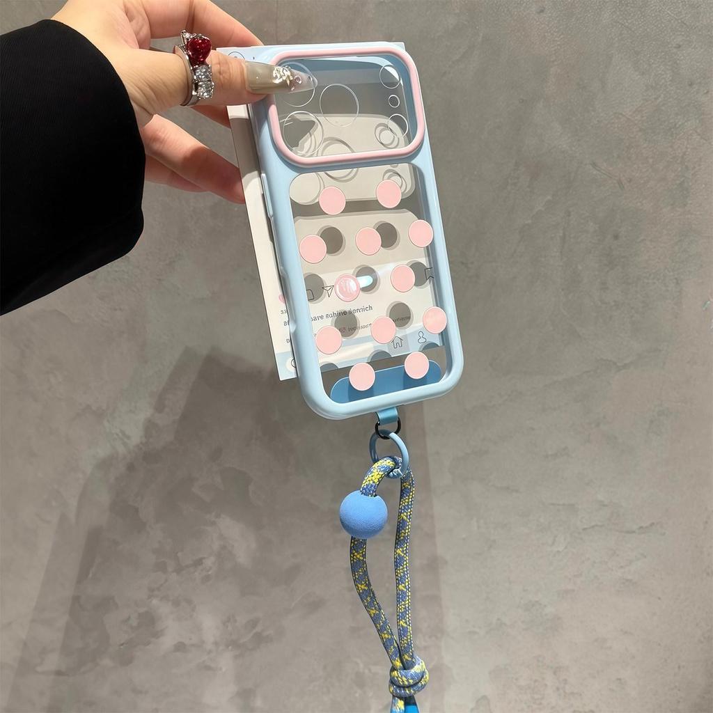 Чехол-шнурок Color Block в горошек, совместим с iPhone 17/16PRO и 15PRO, прозрачный дизайн Dopamine для женщин.