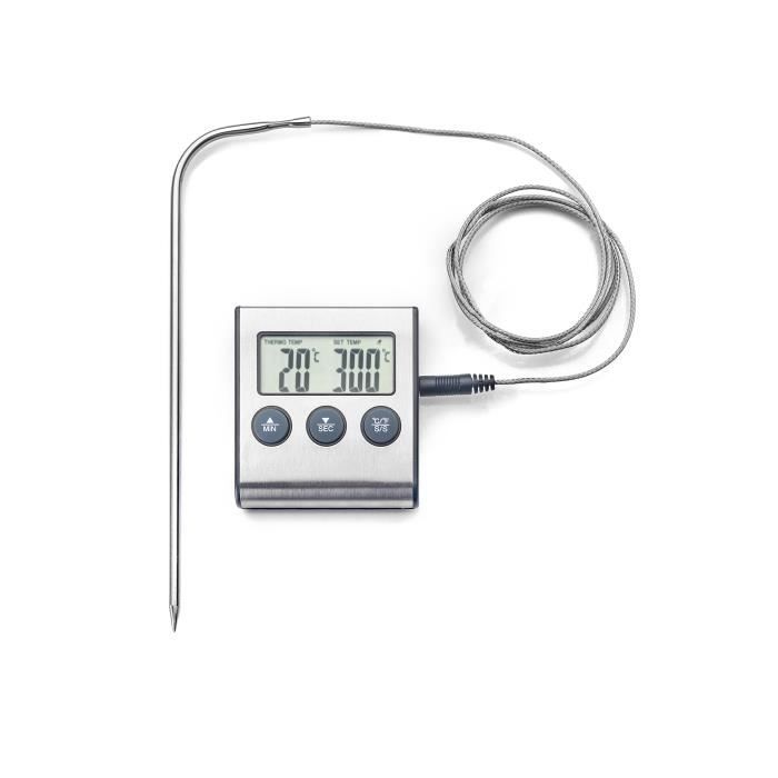 Thermomètre numérique magnétique - Inox - 6x7 cm - Sonde déportée 115 cm - Plage -50°C à +300°C