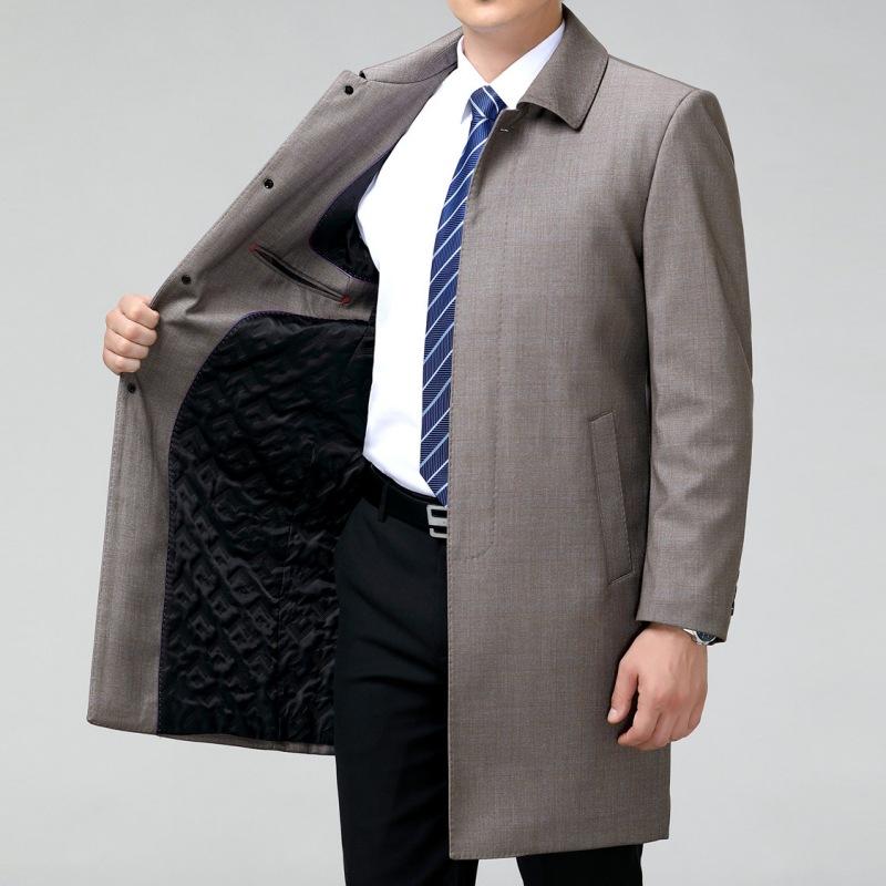 Осенне-зимняя мужская ветровка из шерсти и хлопка для пап среднего и пожилого возраста, пальто средней длины, мужское повседневное деловое пальто