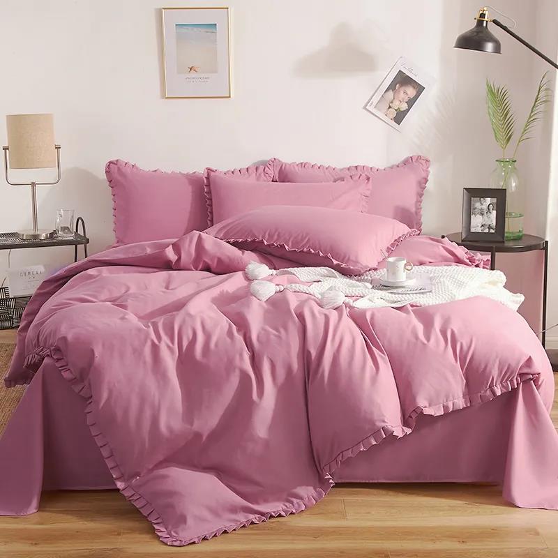 Bedding, Duvet Cover, Bed Sheet Brushed Solid Color Four-piece Set Pure Cotton Side Double Bed Single