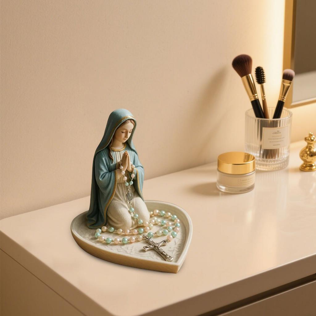 Держатель для четок «Мария», Сакральная католическая скульптура, Религиозная благословенная статуя, Элегантная шкатулка для украшений «Богоматерь» из смолы для ожерелий, колец, Подарок для женщин
