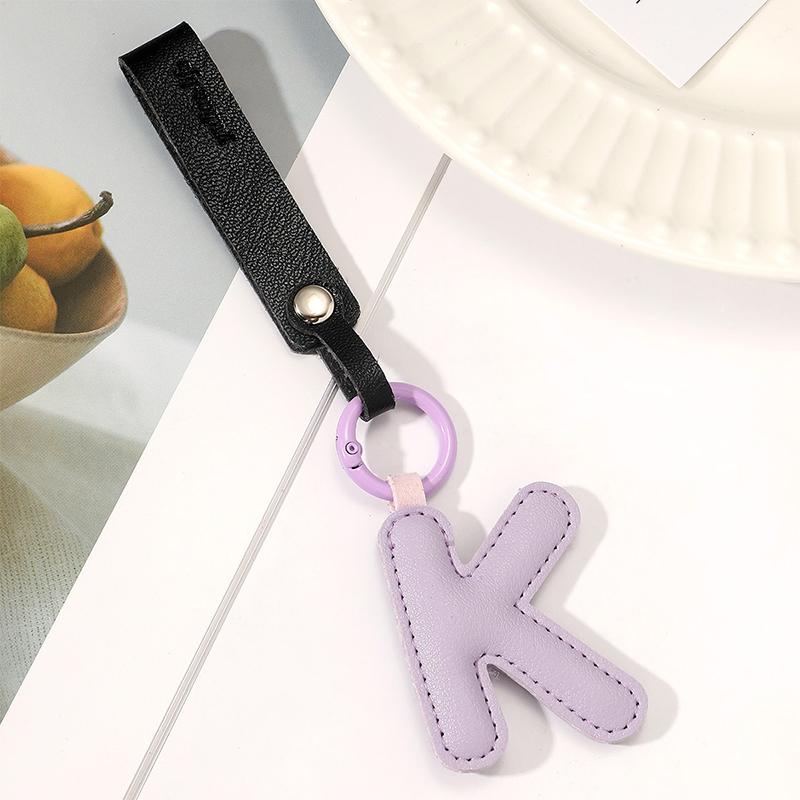A To Z Pu Leather Initial Letter Keychain Women Cartoon Candy Color Bag Phone Pendant Car Keyrings Jewelry Gifts