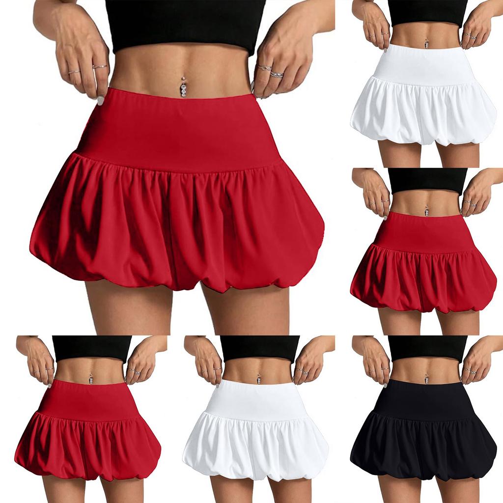 Women's Summer Bubble Skirt High Waist A-Line Fashion Short Skirt Built-in Shorts