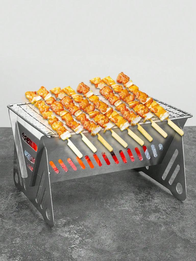 Leeseph Portable Charcoal Grill, Small BBQ Grill Stainless Steel Camping Fire Pit for Camping Patio Outdoor Detachable Grill