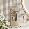 360-degree Rotating Makeup Organizer Box  Luxury Birdcage Style Cosmetic Storage with Transparent Cover and Dust-proof Design