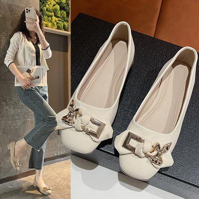 Мода 2025 Кожа Весна Осень Ручная работа Низкий каблук Туфли-балетки Женские лоферы Мягкая кожа Металлическая пуговица Женские туфли-лодочки Q68