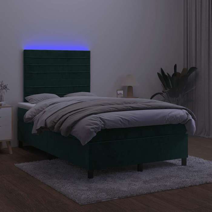 Sommier tapissier avec matelas - Maison Exclusive - 120x190 cm - Velours vert foncé - Bande LED