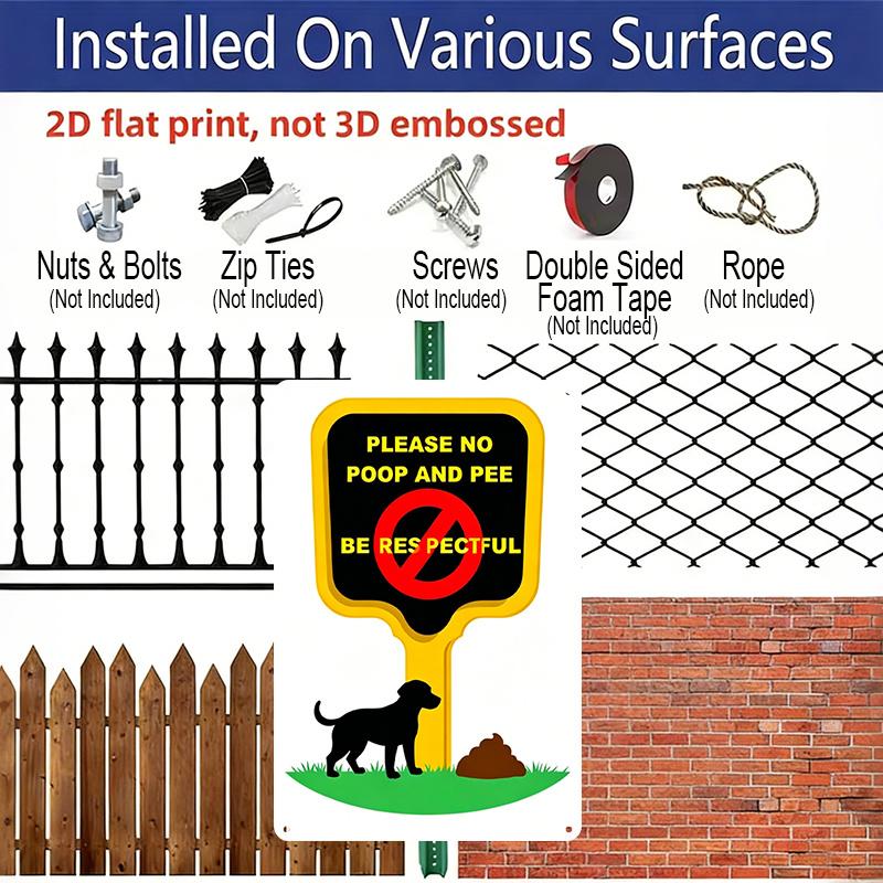 2D Flat, 1pc "Please No Poop and Pee Be Respectful" Aluminum Sign - Dog Poop Warning Wall Decor Yard, Lawn, Community Garden, Park, Neighborhood