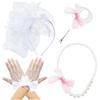 YAXAMING Fascinators Hat Bow Gloves Pearl Necklace Bracelets Flower Mesh Veil Feather Headband Hair Clips 20s Headpiece Headwear Women Halloween