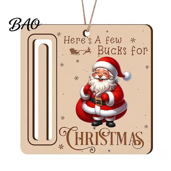 Elk Pattern Xmas Tree Pendants Rustic Santa Reindeer Money Holder Ornament, Wooden Cash Gift Card Holiday Holders Clip with Slot, Christmas