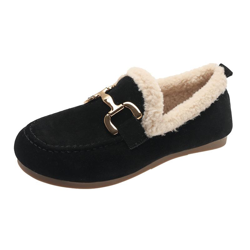 Плоская подошва с круглым носком осенне-зимние новые мягкие подошвы из мягкой кожи бархатные теплые маленькие кожаные туфли женские хлопковые туфли