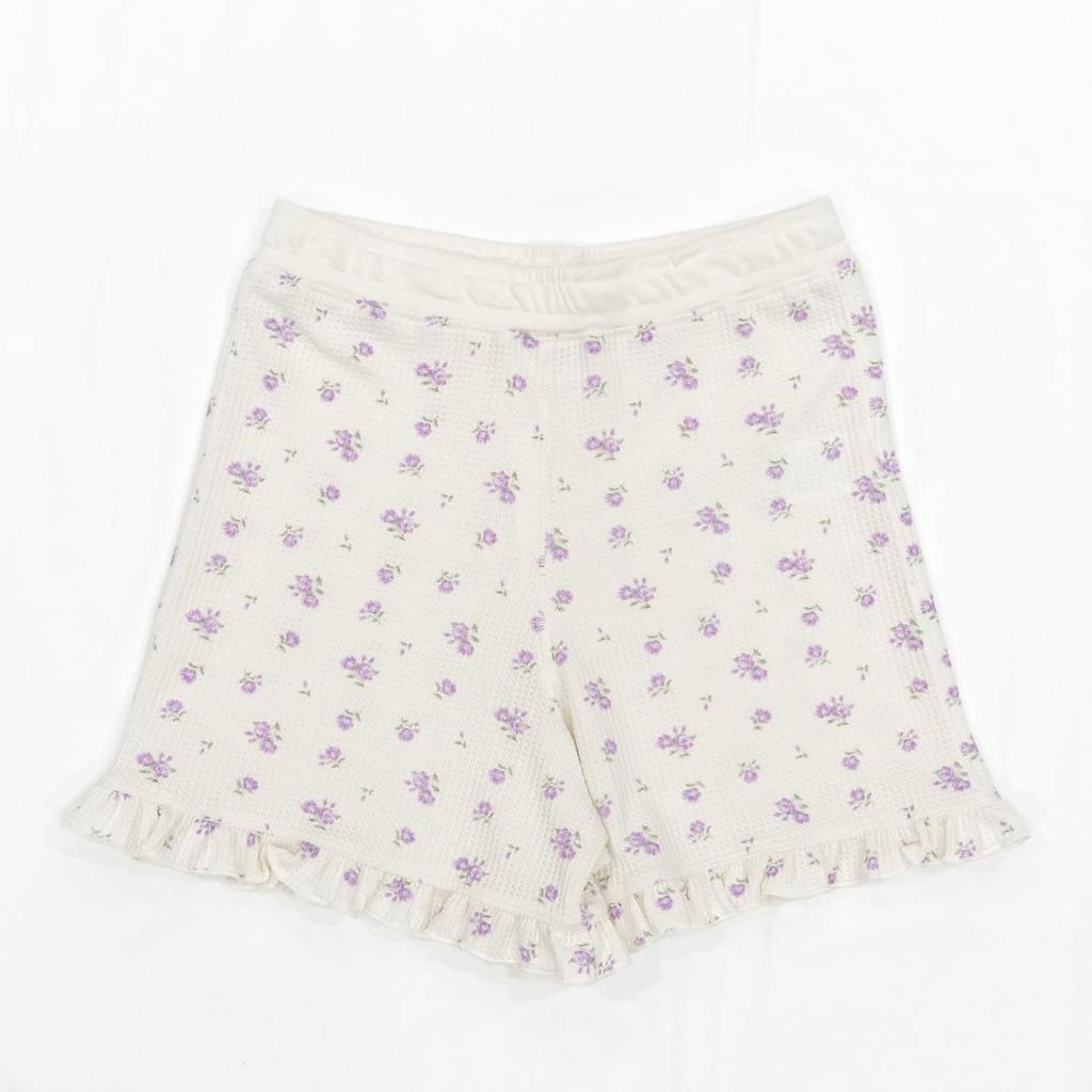 Пижамный комплект с вафельным цветочным узором и шортами на бретелях с оборками, комплект из 3 предметов, лавандовый [JE Morgan] и