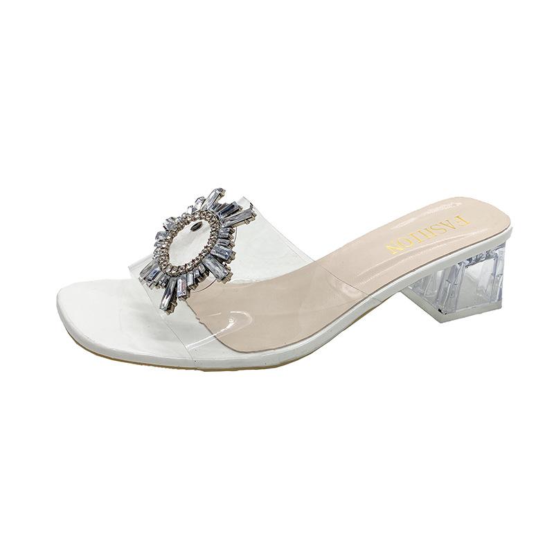 Сандалии на танкетке лето новые большие размеры крутые шлепанцы женские со стразами прозрачные модные сандалии на танкетке крутые шлепанцы