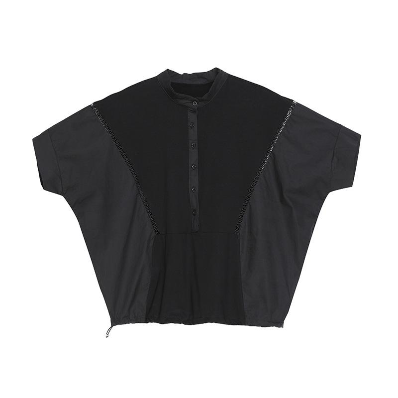 Dimanaf 2025 Новые летние футболки больших размеров для женщин с рукавами «летучая мышь», хлопковые свободные черные топы на пуговицах, повседневные футболки