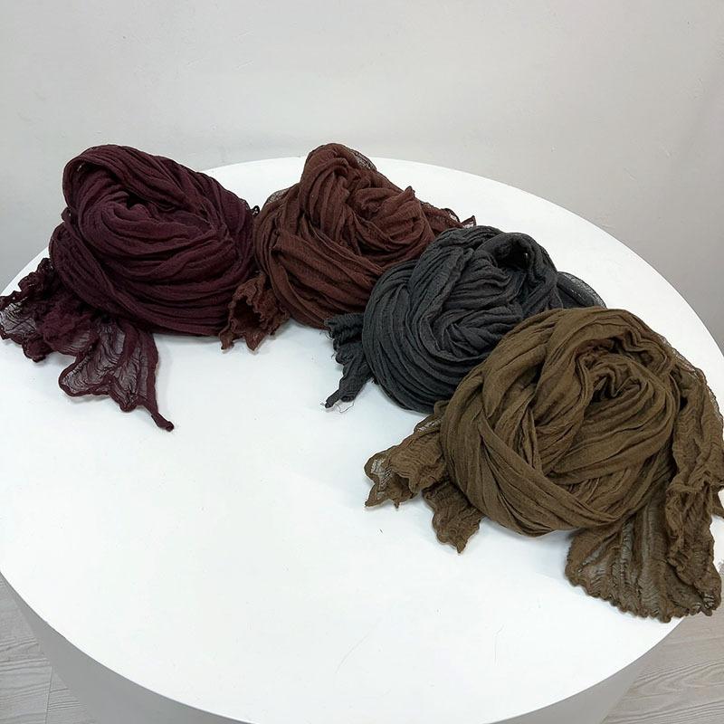 Spring And Summer Thin Cotton And Linen Scarf Slender Narrow Shawl Natural Texture Pleated Silk Scarf Versatile Retro Multi-Color