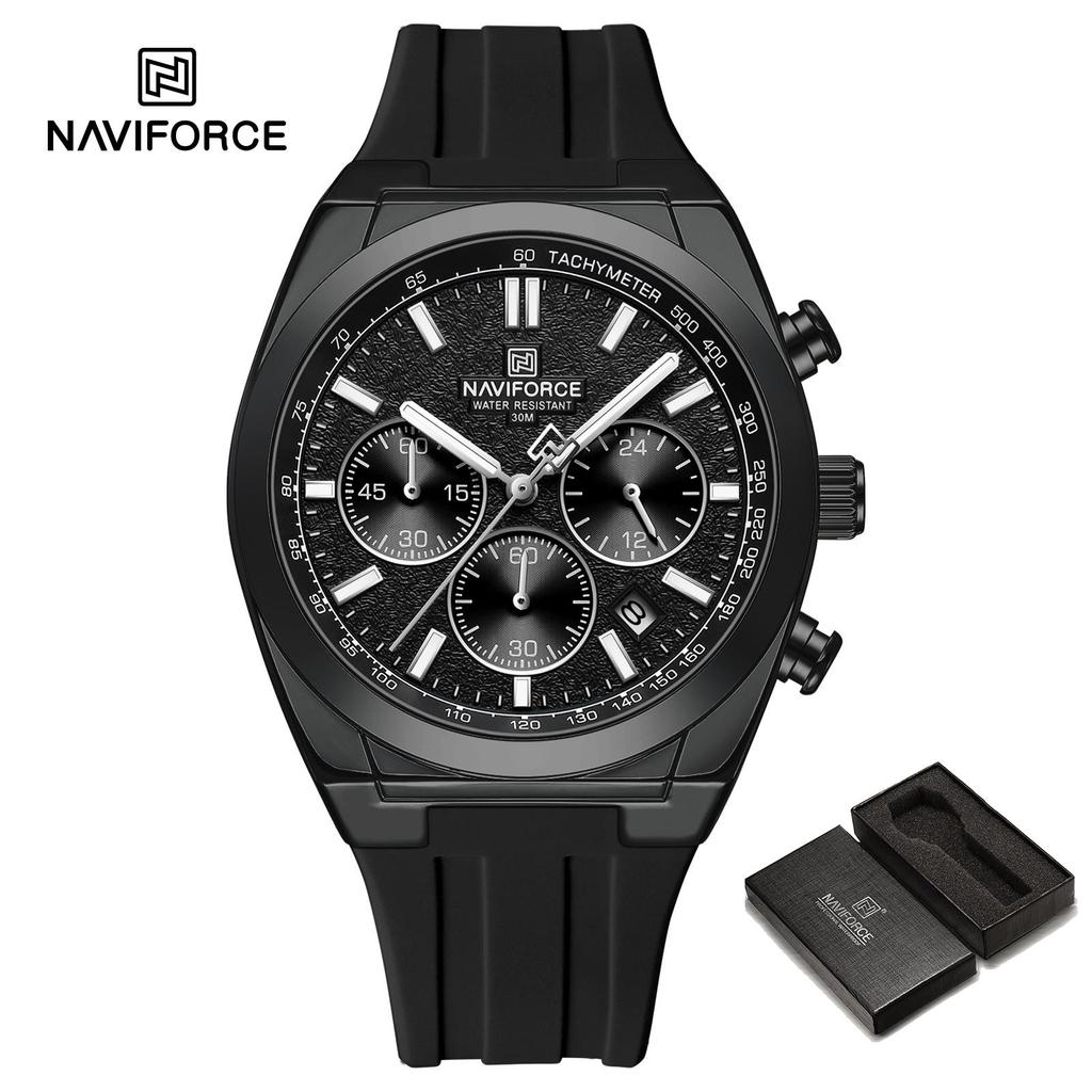 Naviforce Men Watch Calendar Quartz Movement Silicone Strap Stopwatch Chronograph Luminous Hands Waterproof Men Casual Multifunctional Watch NF8080