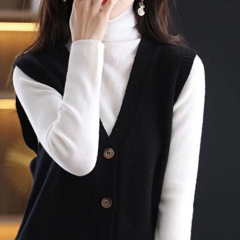 Women's V-neck Knitted Vest Cardigan Women's Sleeveless Temperament Vest 2024 Early Spring New Sweater for Versatile Women's Outerwear
