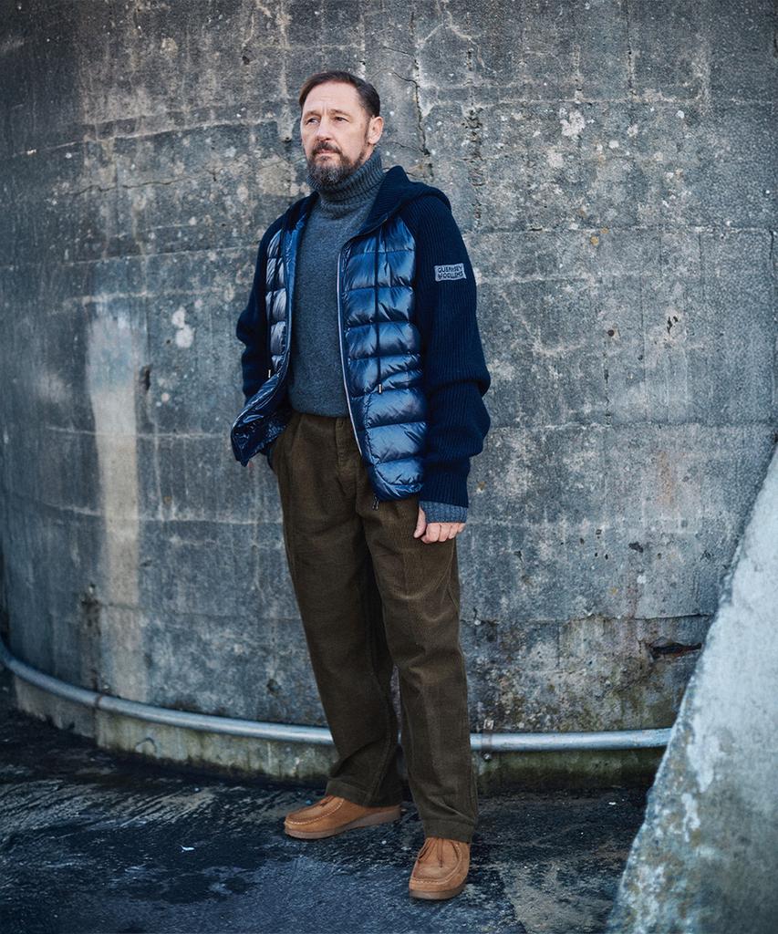 Guernsey Woollens Goose Down Hybrid Hooded Zip-Up Sweater - Navy