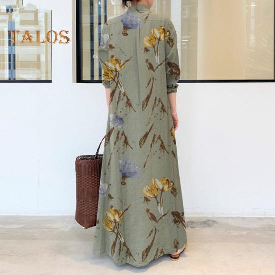 Женское летнее платье трапециевидной формы с лацканами, свободная рубашка с цветочным принтом, с короткими рукавами на пуговицах и боковыми карманами, длинное платье до щиколотки