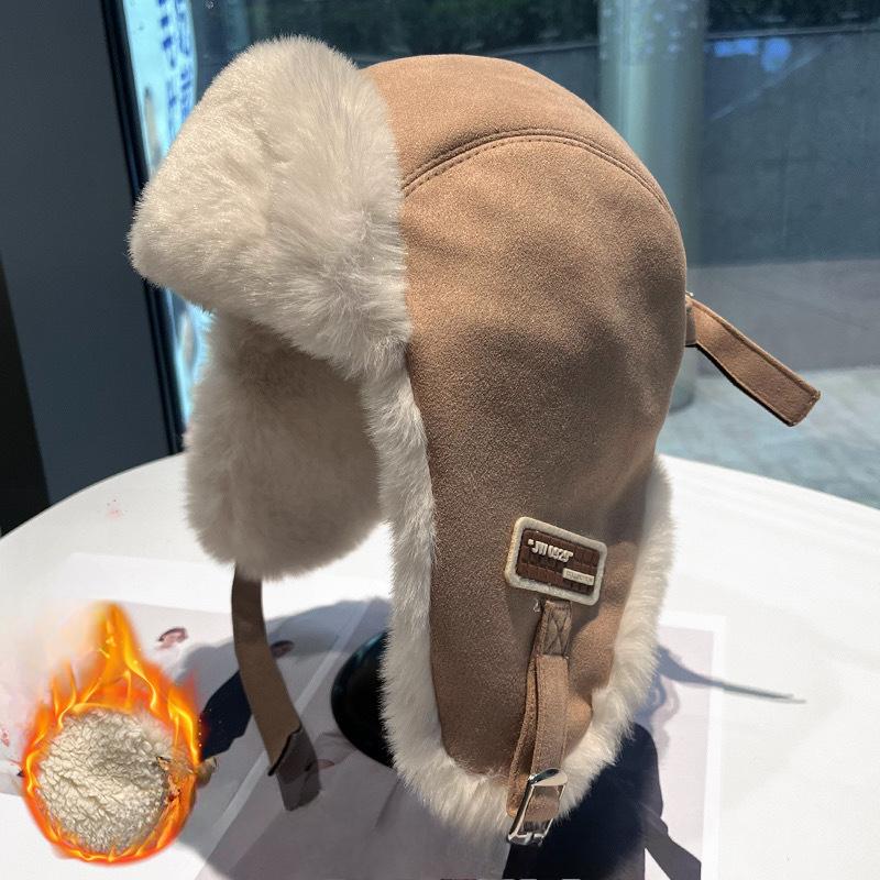 Утепленная замшевая шапка-ушанка на зиму, для езды на электромобиле на открытом воздухе, с плюшевой подкладкой, теплая, ветрозащитная, для защиты ушей от холода, женская
