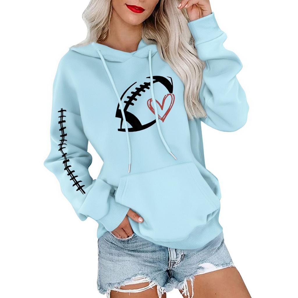 Women's Fashionable, Casual, Comfortable Round-neck, Hooded, Long-sleeved, Rugby-print Warm Sweater