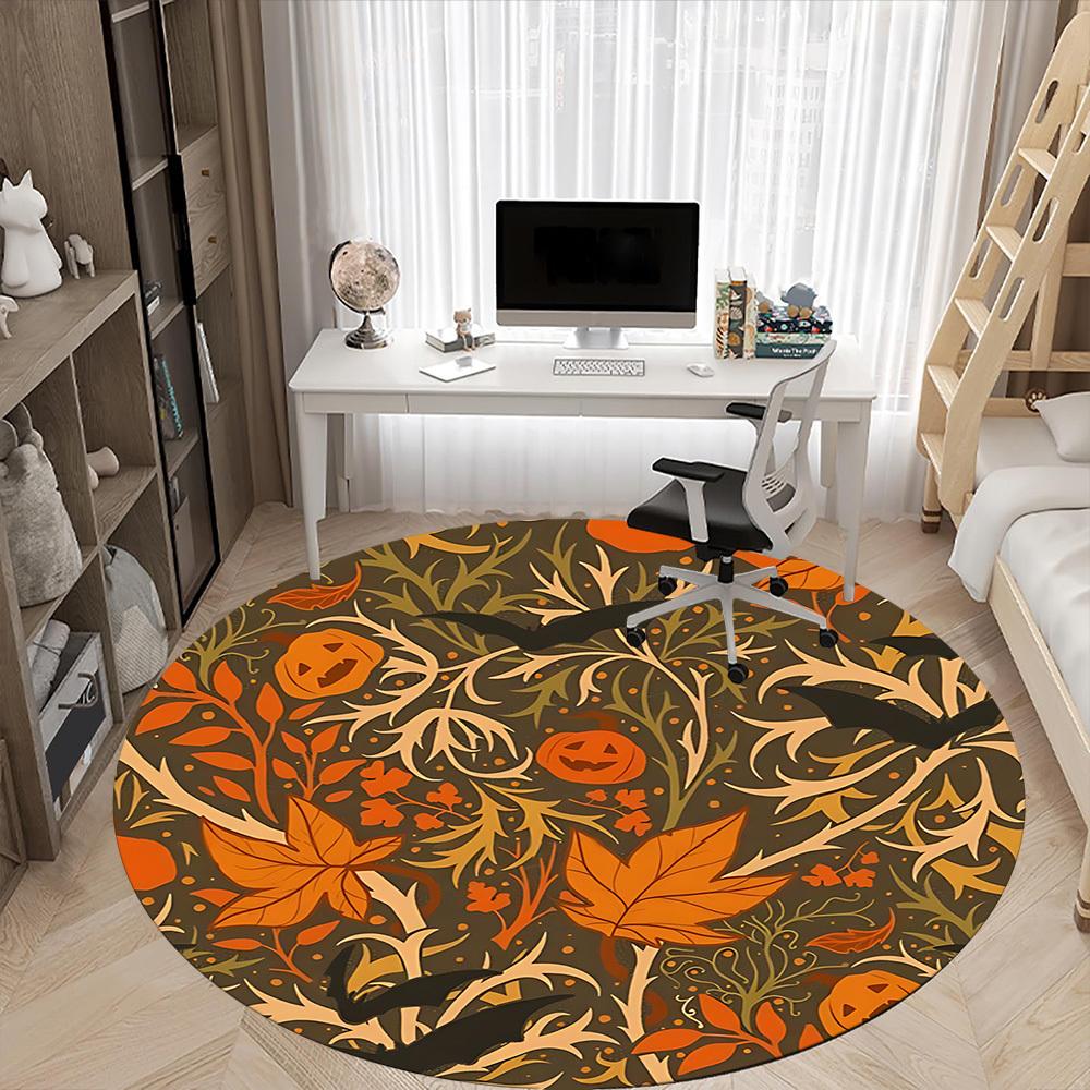 1pc Halloween Leaves Office Round Area Rug,  Mat Suitable For Office, Under Office Chairs Bedroom Living Room Home Decor, Room Deco