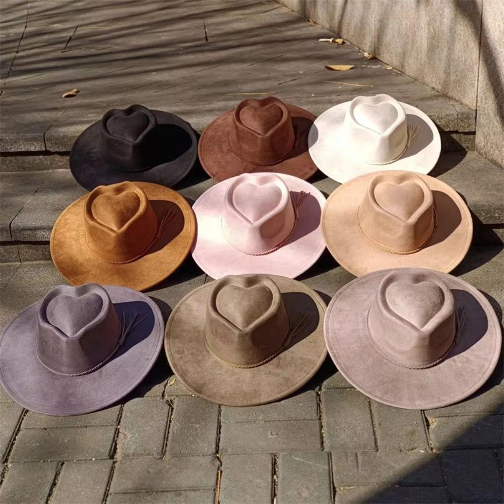 Heart Design Wide Brim Hat Wide Brim Panama Hat Classical Vegan Suede Hat